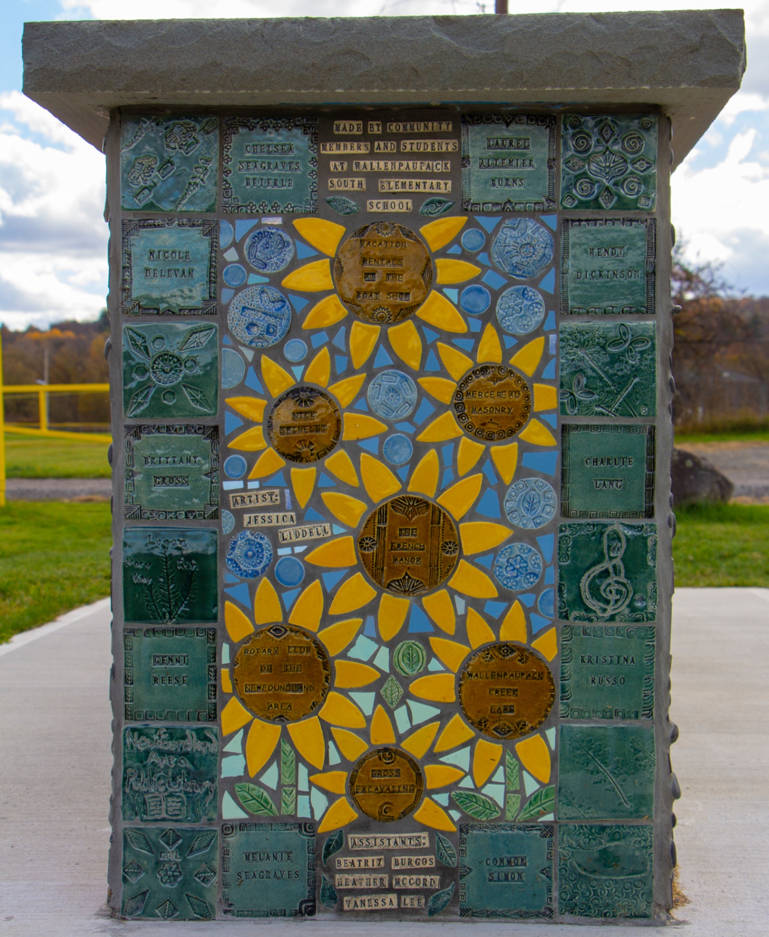 Art installation featuring colorful tile mosaics